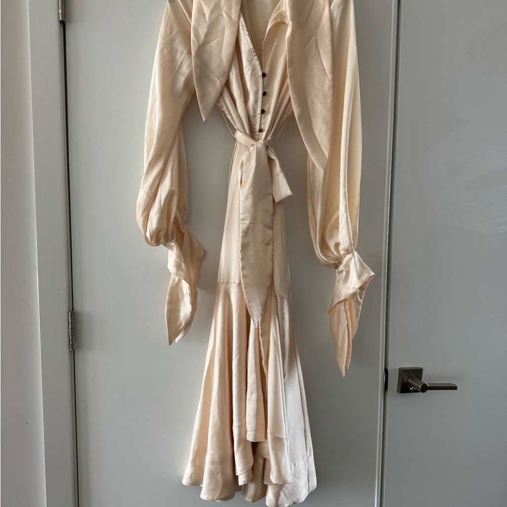 Cream High Low Gown with Bishop Sleeves and Sailor Collar